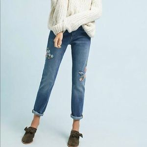Anthropologie Pilcro Embroidered Boyfriend Jeans